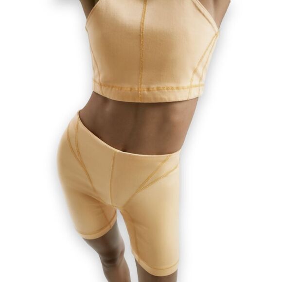 Zara Orange Denim Crop Top & High Waist Bike Shorts Set US XS BNWT - Picture 7 of 16